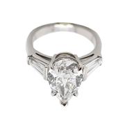 Three Stone Pear Diamond Engagement Ring - With Baguettes